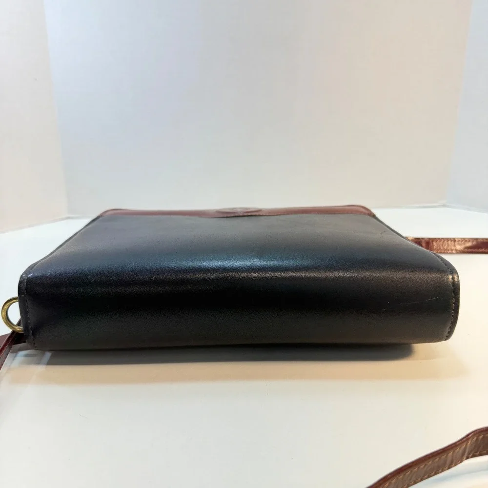 Franklin Covey Classic Planner Black Brown Leather Crossbody Organizer Strap VTG